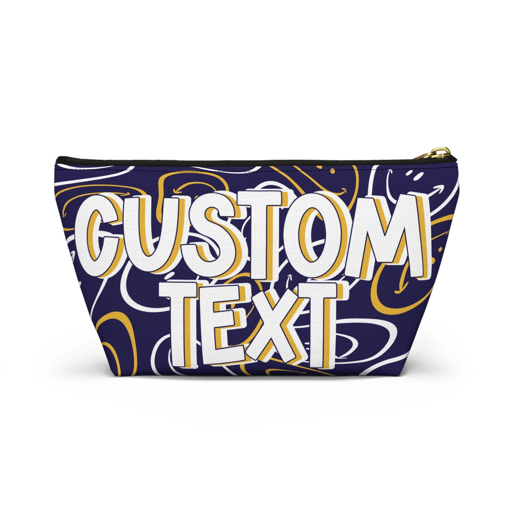 Custom Text - Navy and Gold Makeup Bag