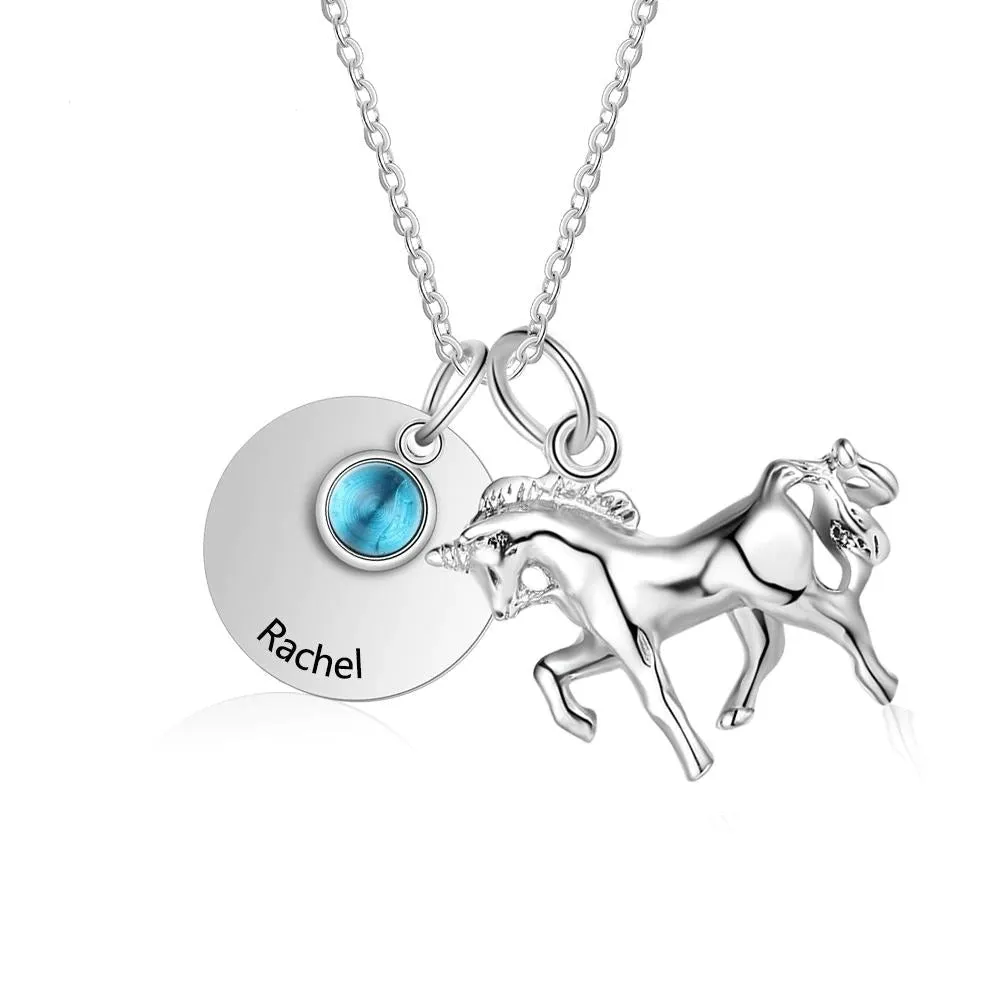 Customized 1 Name 1 Stone Metal Horse Pendant