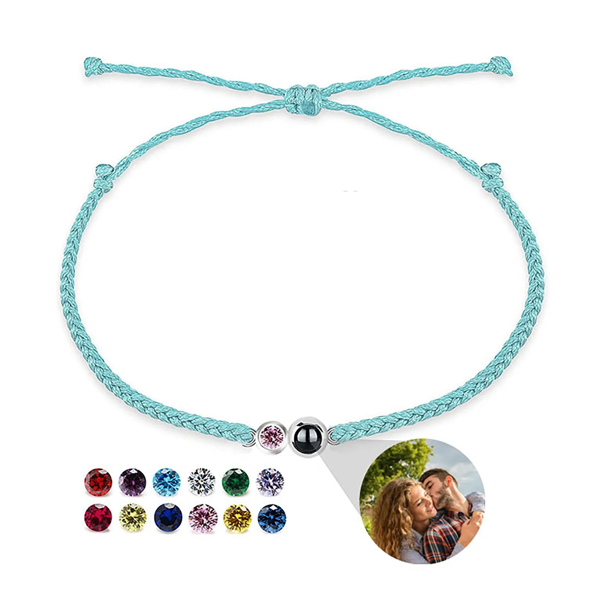 Customized birthstone Personalized Circle Photo Bracelet