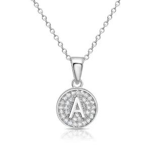 CZ Initial Round Charm Necklace (Letters A-Z) 16" 18" in Sterling Silver