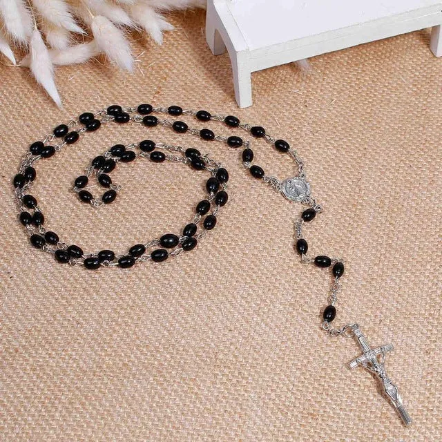 DoreenBeads 2017 New Women Bohemia Necklaces Y Shaped Lariat Necklace Gem Stone Prayer Rosary Beads Jesus Cross Pendant 50-64cm