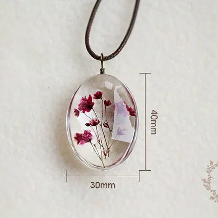 Dried Flower Necklace Gypsophila Time Dome Glass Pendant