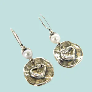 Earrings sterling silver with pearls heart deco