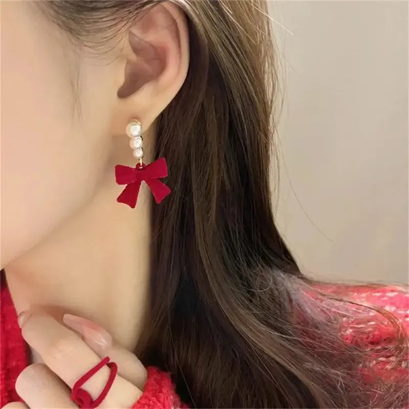 Elegant Velvet Bow-Knot Geometric Earrings