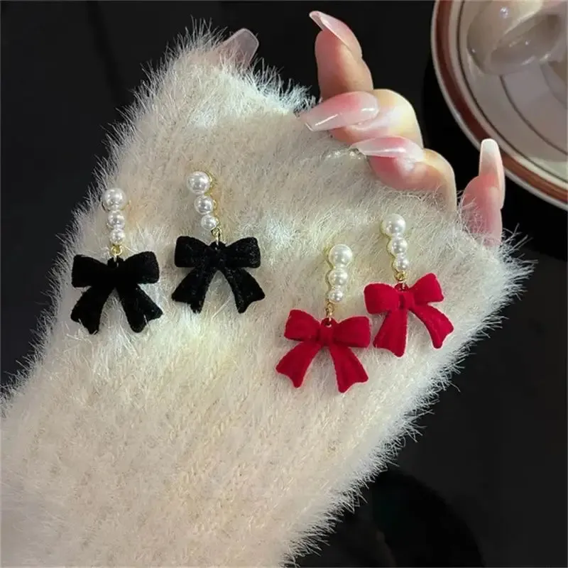 Elegant Velvet Bow-Knot Geometric Earrings