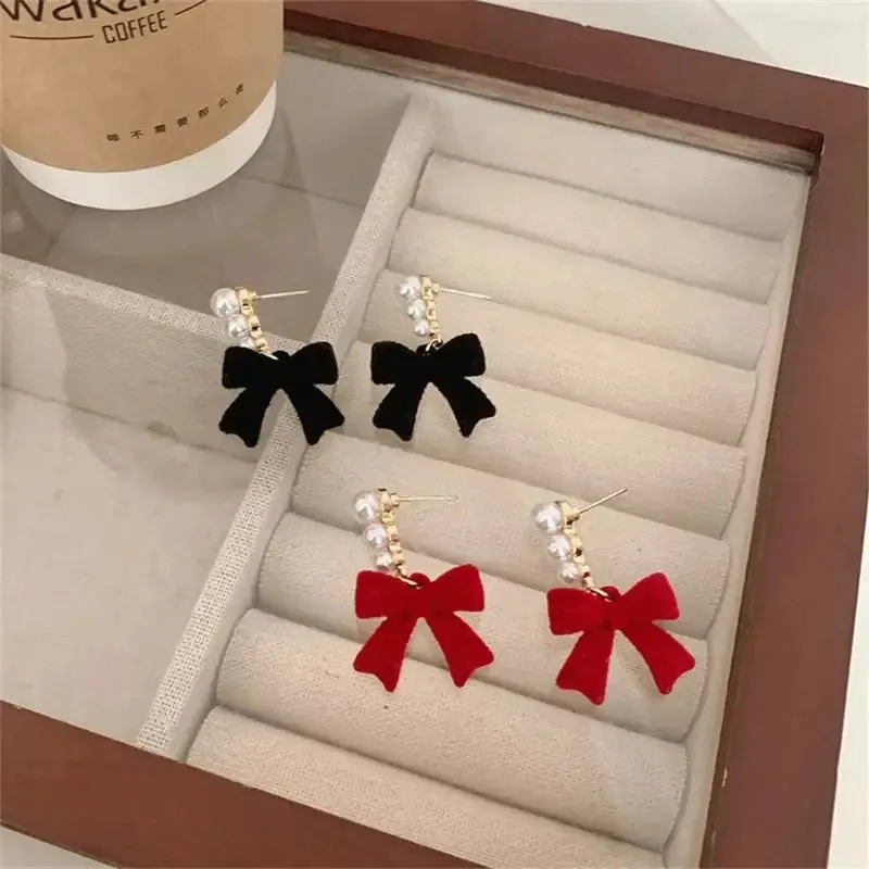 Elegant Velvet Bow-Knot Geometric Earrings