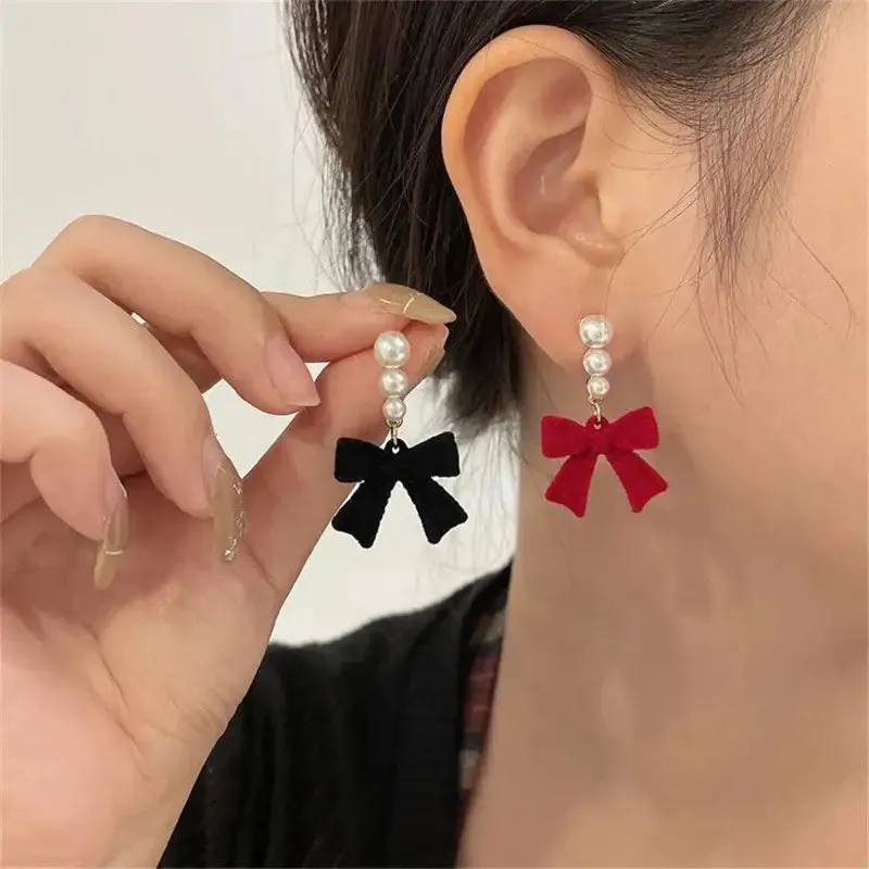 Elegant Velvet Bow-Knot Geometric Earrings