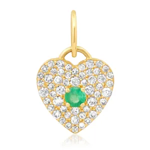 EMERALD CENTER DIAMOND HEART CHARM, 14kt GOLD