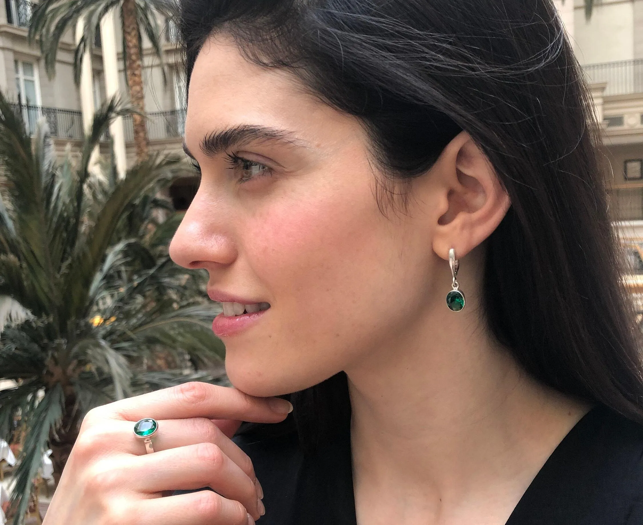 Emerald Dangling Earrings - Green Oval Earrings - Classic Drop Earrings