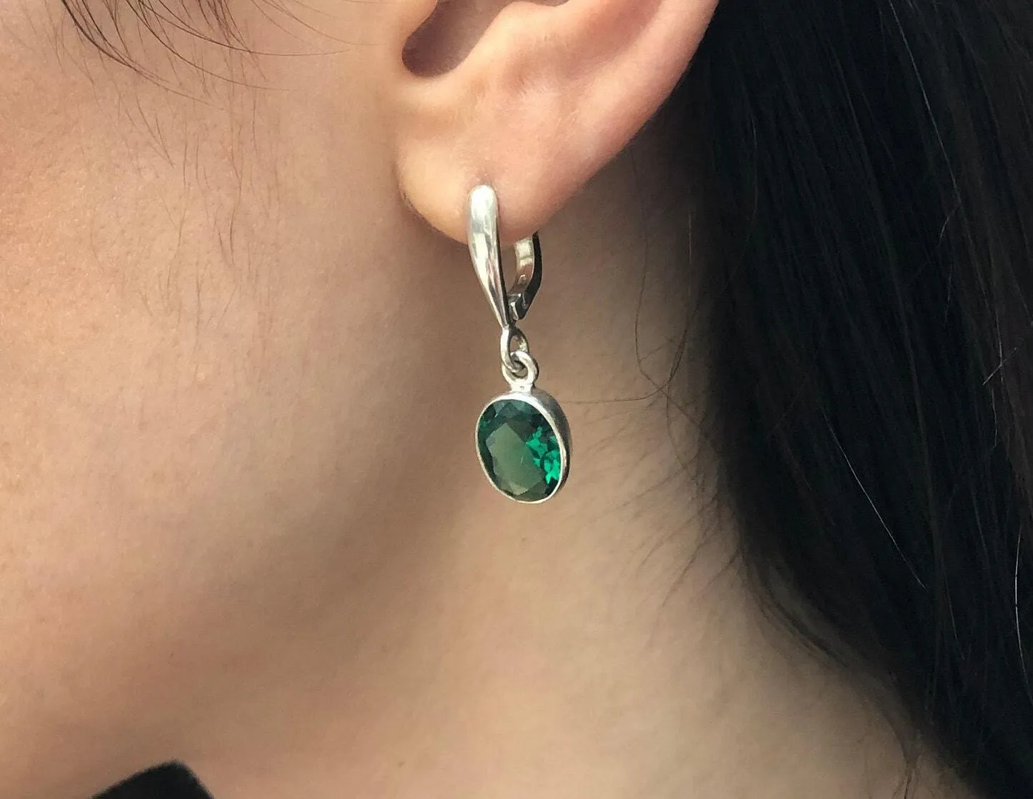 Emerald Dangling Earrings - Green Oval Earrings - Classic Drop Earrings