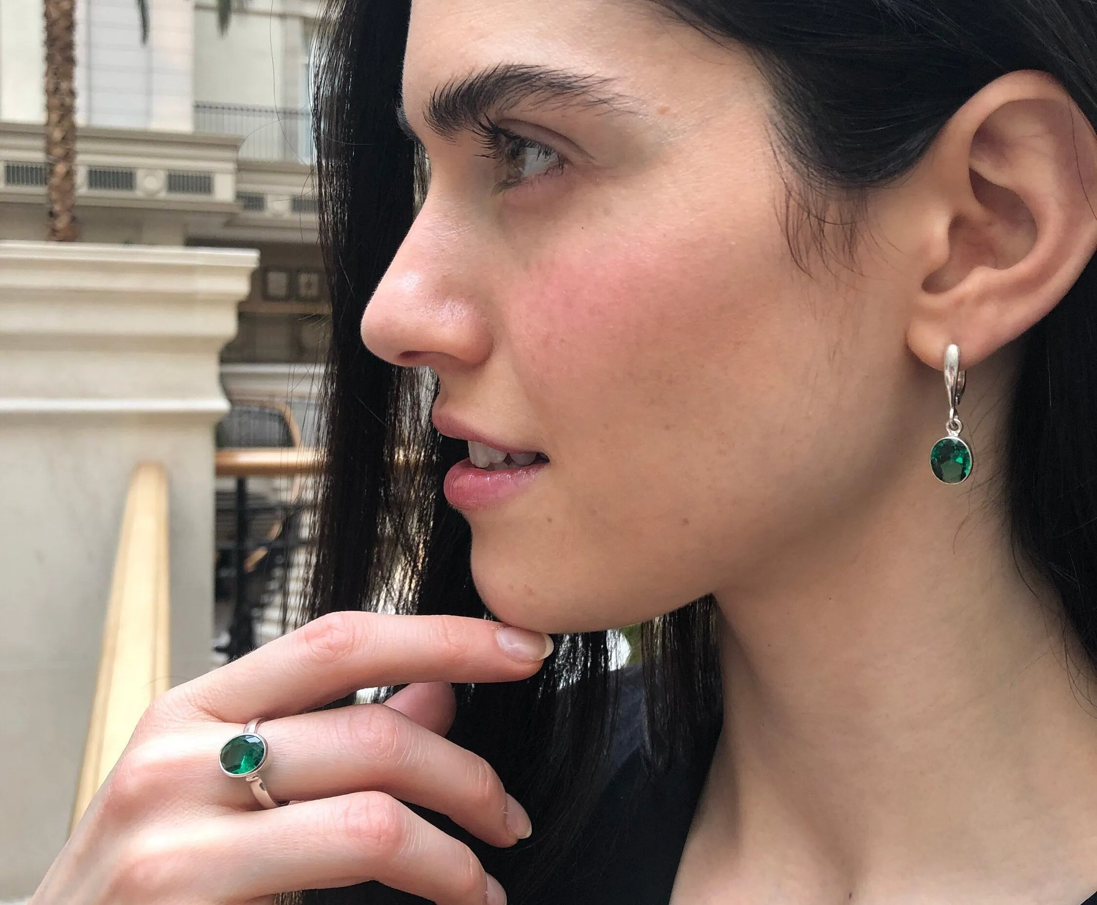 Emerald Dangling Earrings - Green Oval Earrings - Classic Drop Earrings