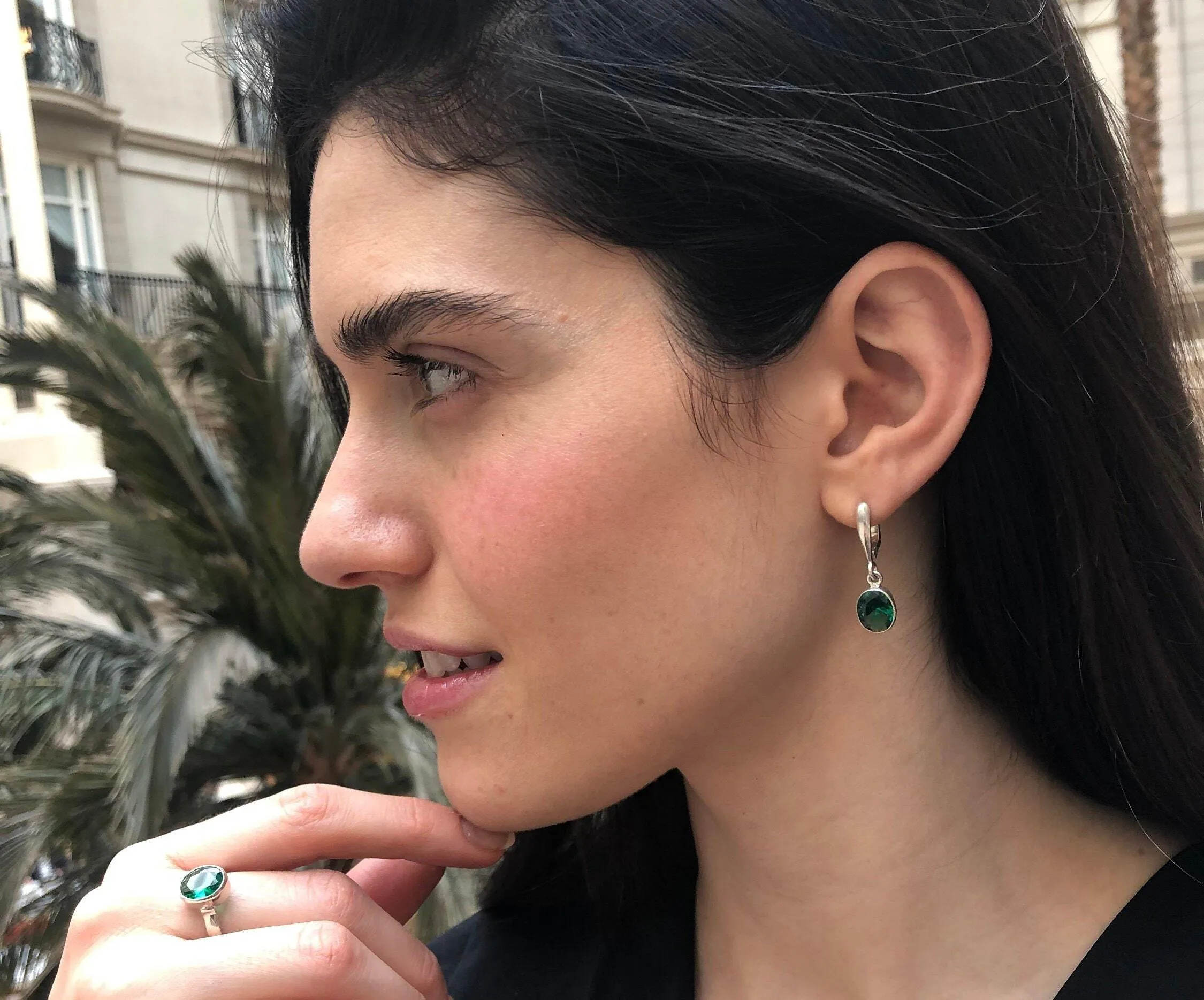 Emerald Dangling Earrings - Green Oval Earrings - Classic Drop Earrings