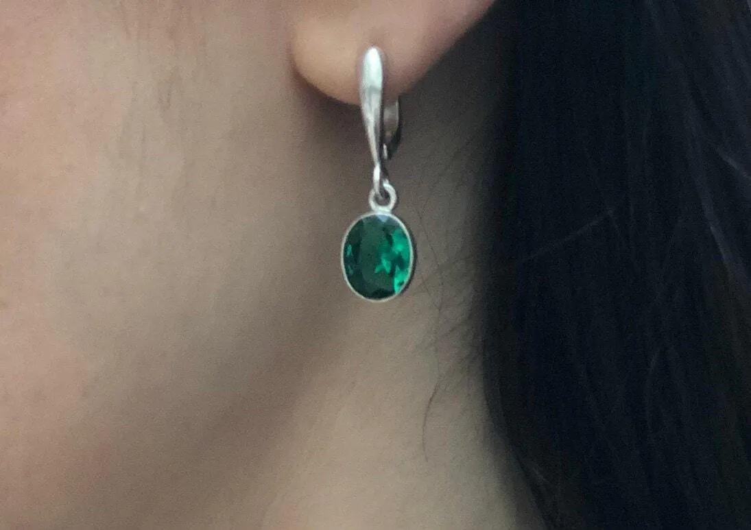 Emerald Dangling Earrings - Green Oval Earrings - Classic Drop Earrings