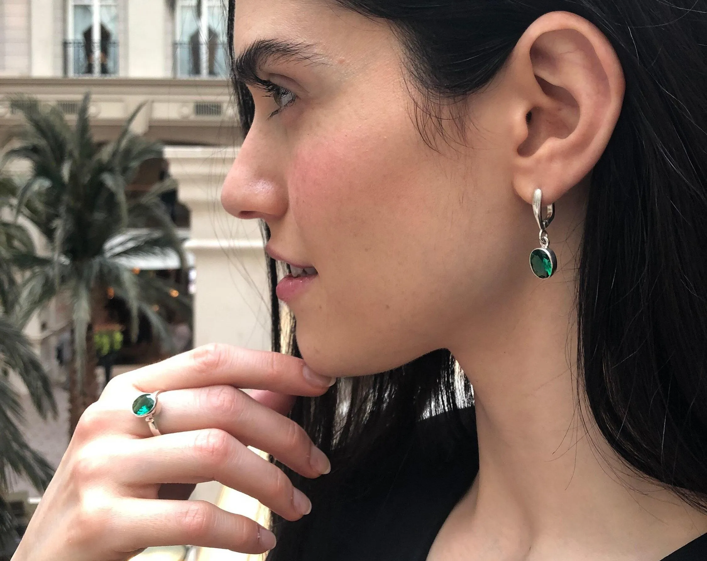 Emerald Dangling Earrings - Green Oval Earrings - Classic Drop Earrings