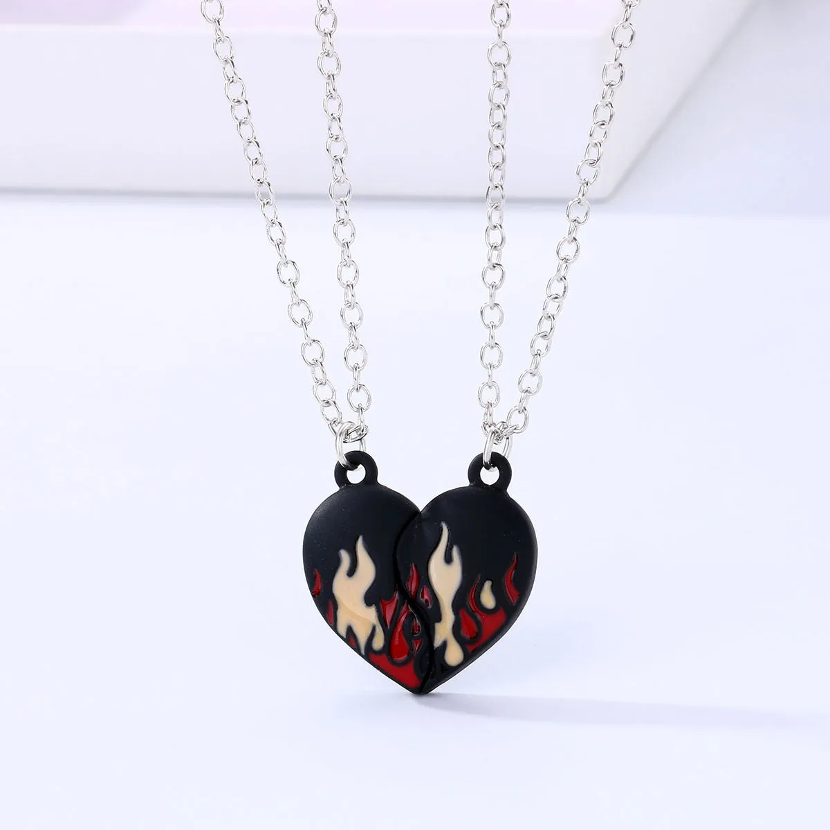 Engravable Connecting Half Hearts Couple Necklaces Gift Set