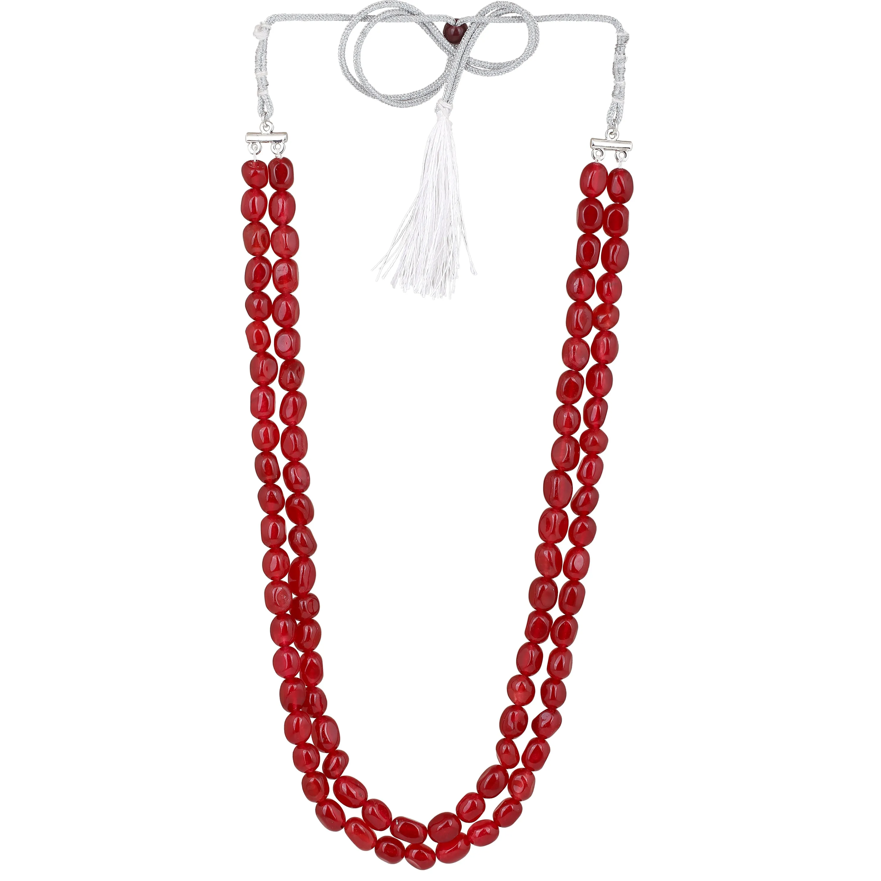 Estele Rhodium Plated Trendy Double Layered Necklace with Ruby Beads for Girls/Women