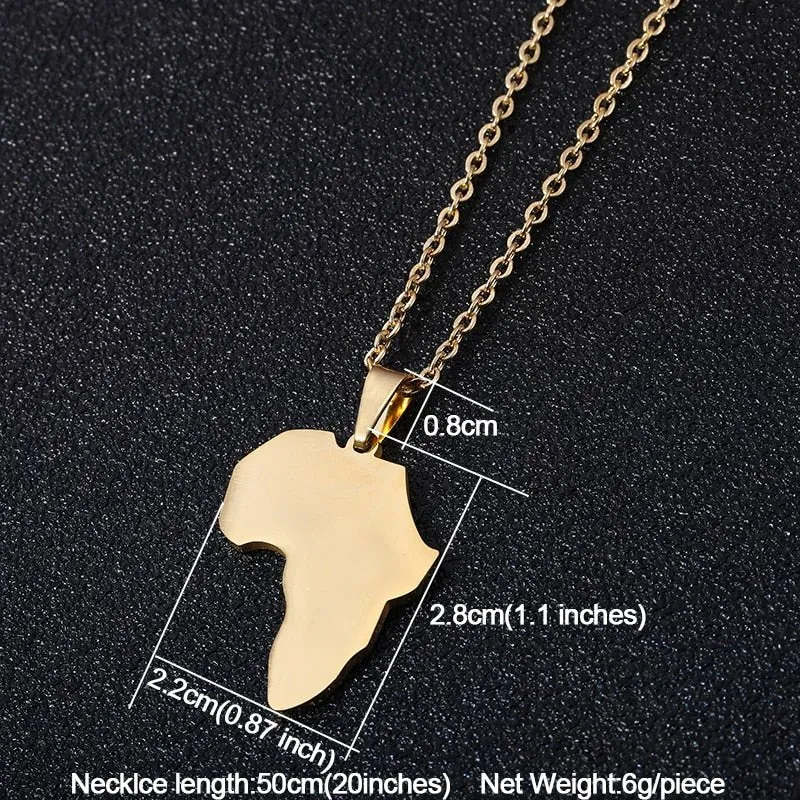 Fashion Selling African Map Pendant Necklaces Men Women Stainless Steel Gold Color Africa Map Jewelry Gift