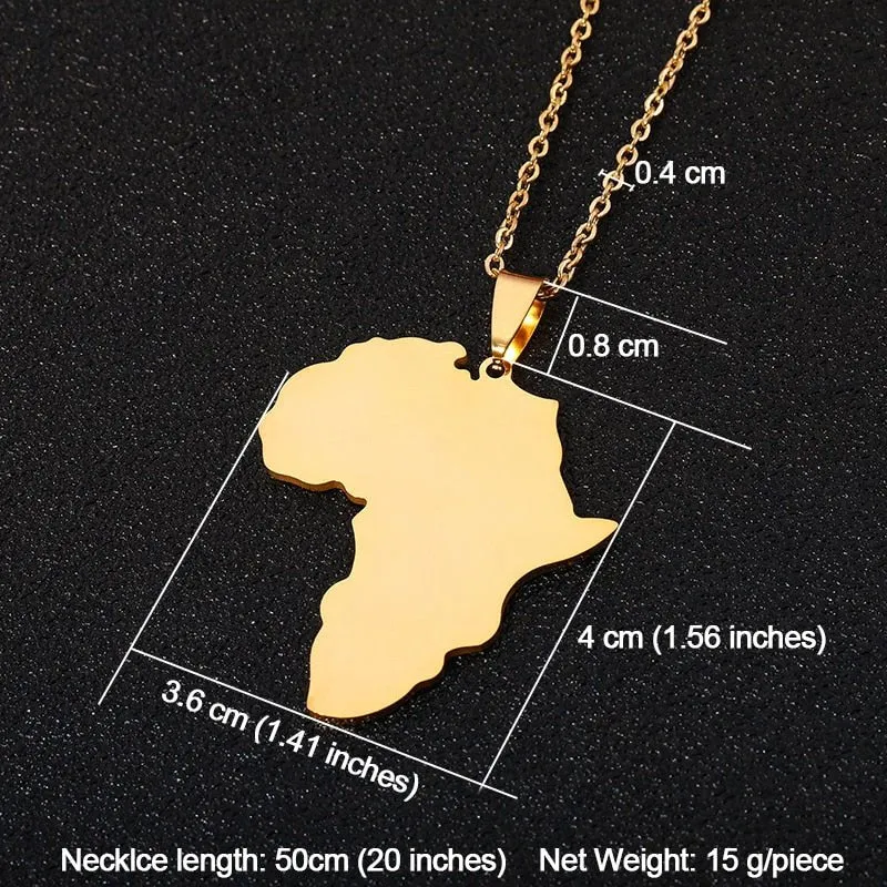 Fashion Selling African Map Pendant Necklaces Men Women Stainless Steel Gold Color Africa Map Jewelry Gift