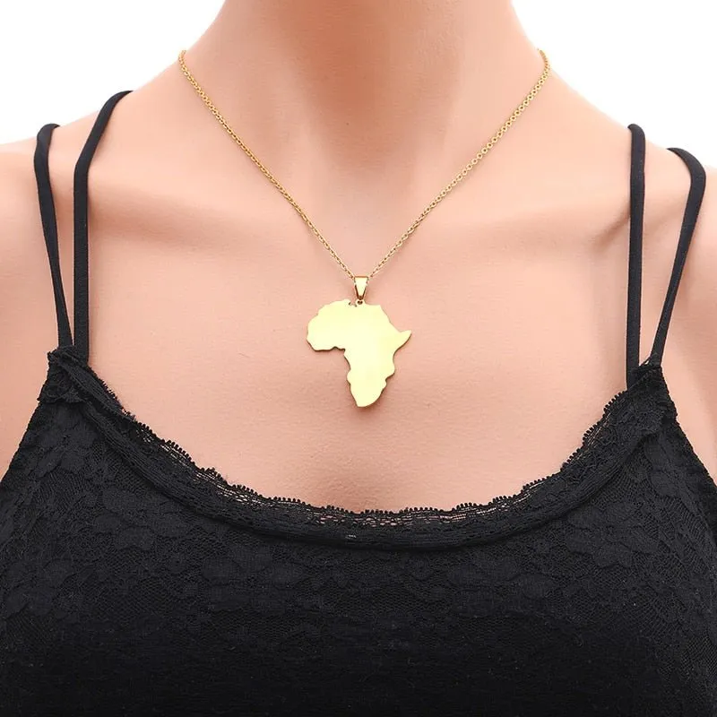 Fashion Selling African Map Pendant Necklaces Men Women Stainless Steel Gold Color Africa Map Jewelry Gift