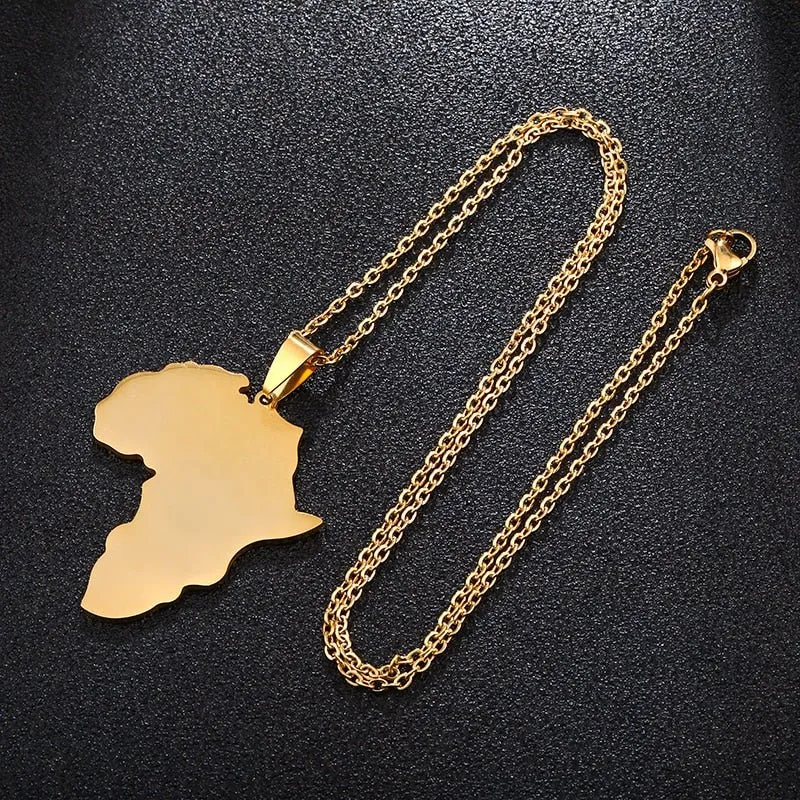 Fashion Selling African Map Pendant Necklaces Men Women Stainless Steel Gold Color Africa Map Jewelry Gift