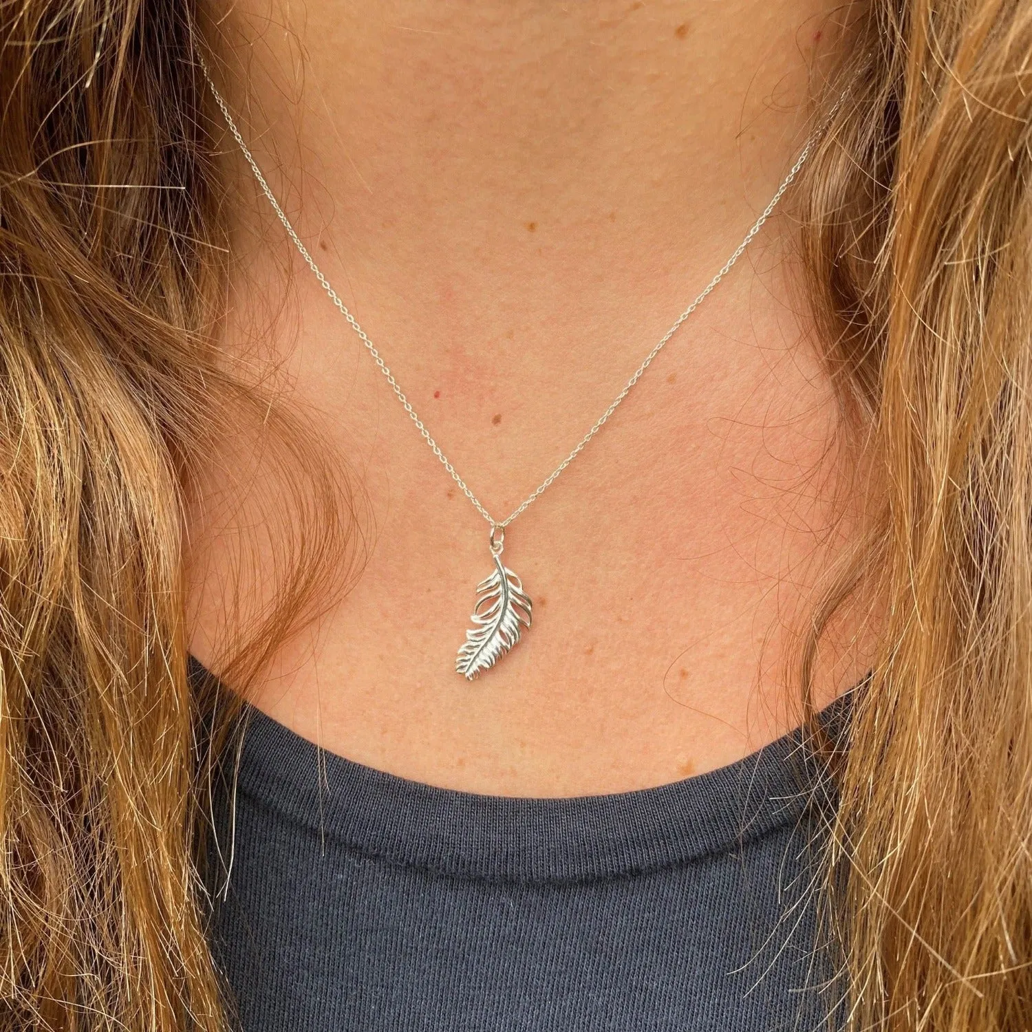 Feather Drop Necklace in Sterling Silver