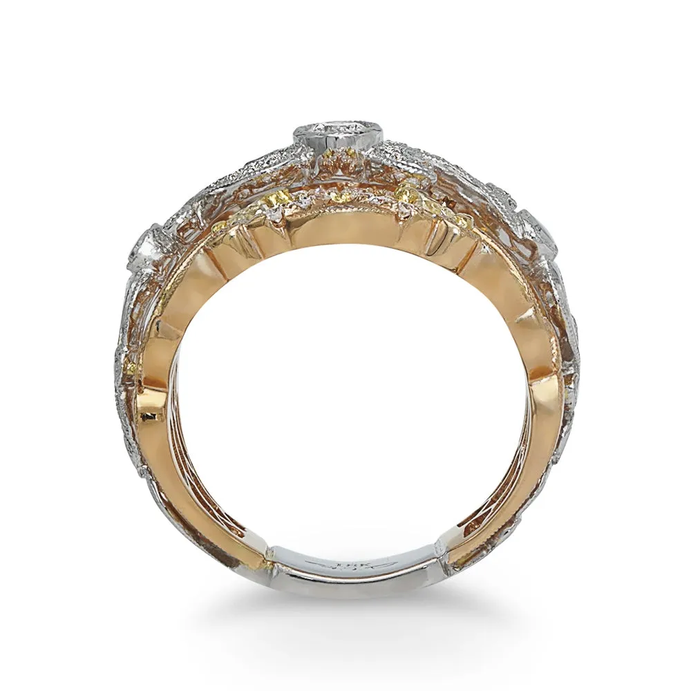 Filigree Diamond Two-Tone Gold Ring