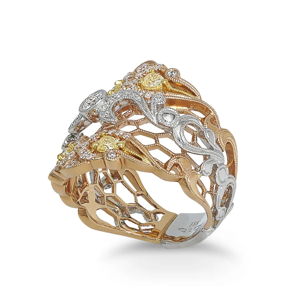 Filigree Diamond Two-Tone Gold Ring