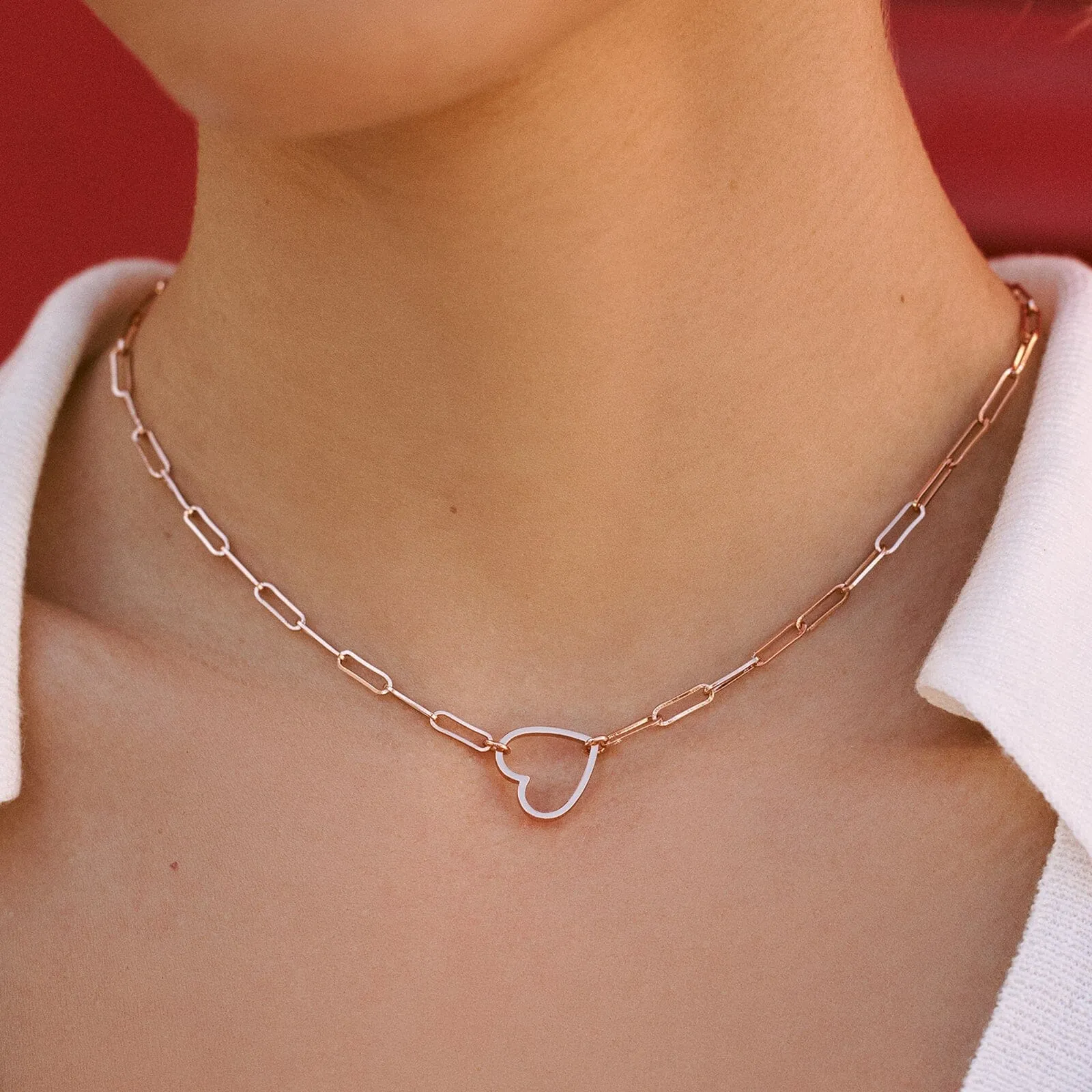 Floating Heart Paperclip Chain Choker