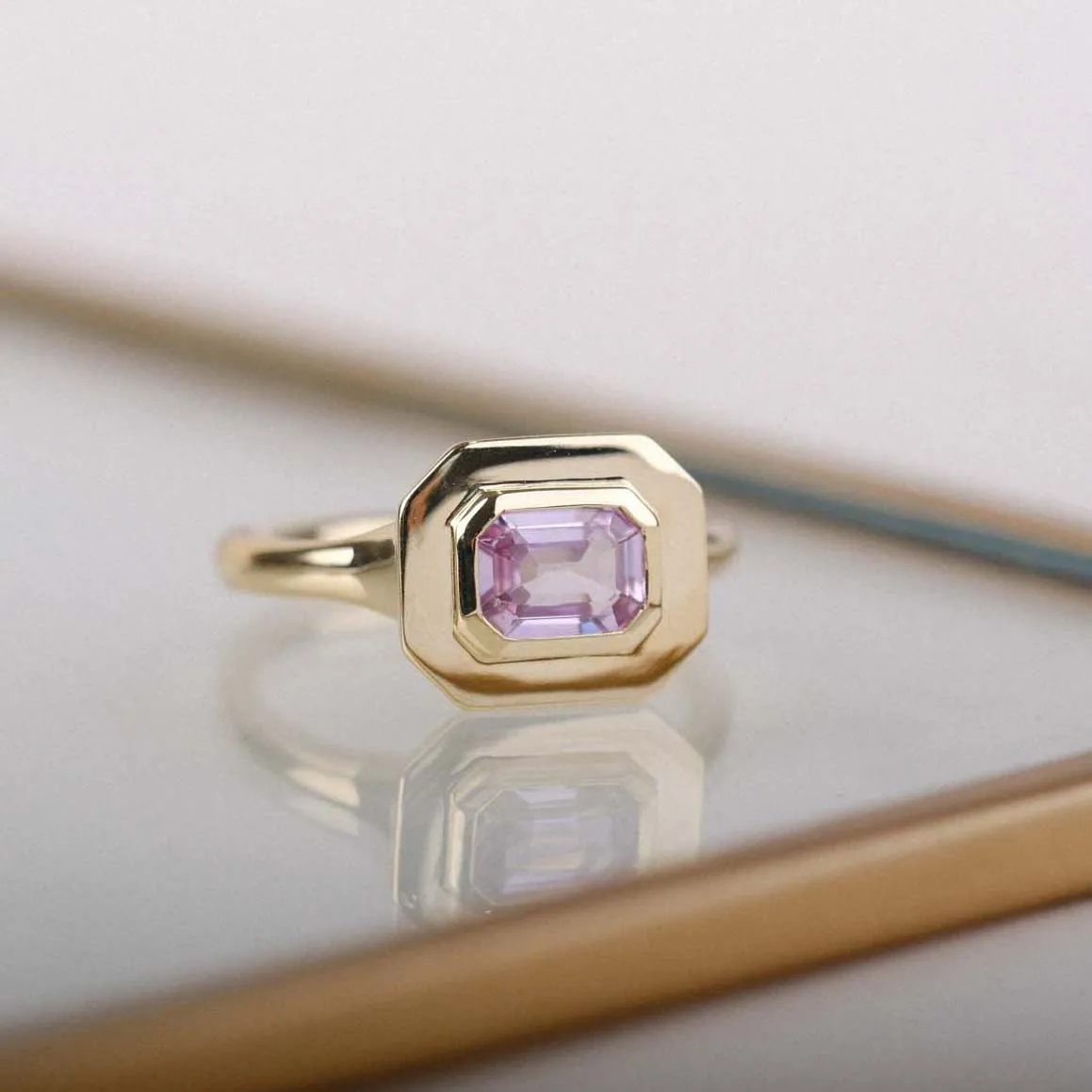 FRAME Gold Octagonal Pink Sapphire Ring