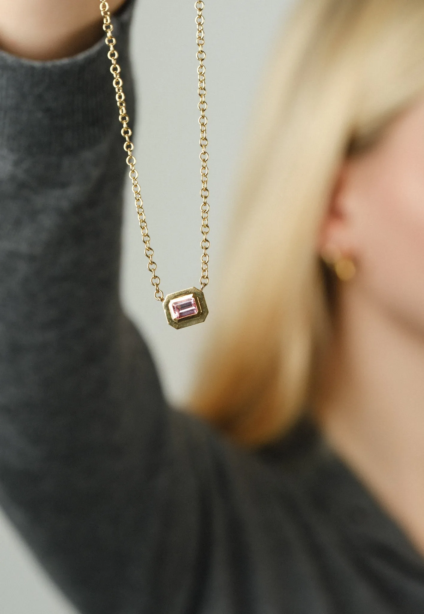 FRAME Large Framed Pink Tourmaline Gold Necklace