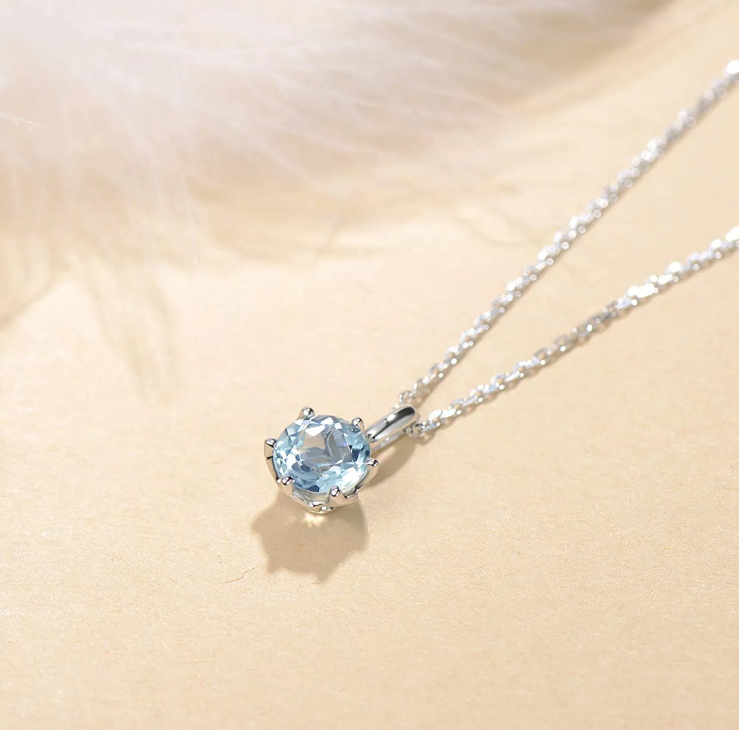 Genuine Aquamarine Solitaire 14K White Gold Necklace