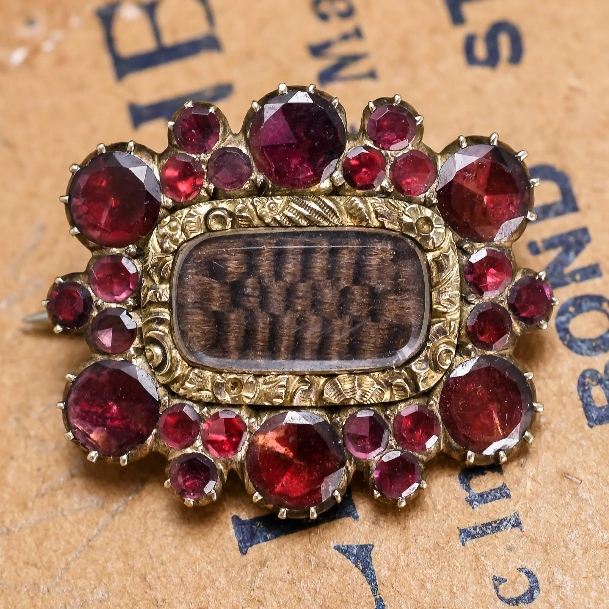 Georgian Flat Cut Garnet Mourning Brooch