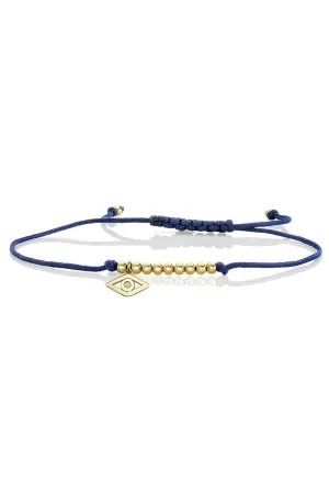 Gold & Diamond Tiny Evil Eye Cord Bracelet