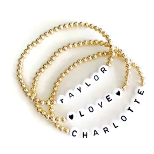 Gold Bracelet with Personalized Black Letter Beads