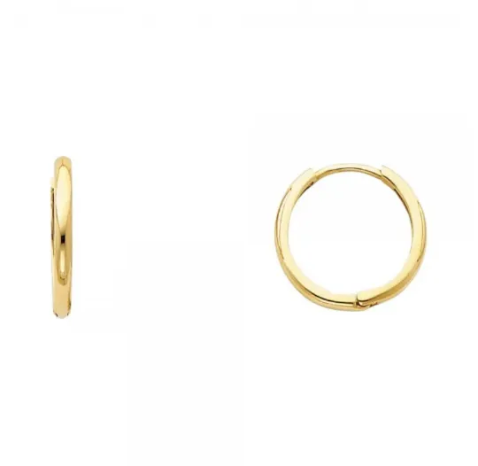 Gold Plain Huggie Hoop Earrings 15MM Width Model-ER226