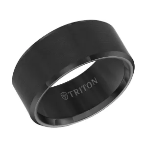 GRESHAM Beveled Edge Satin Finish Black Tungsten Carbide Wedding Band by Triton Rings - 10 mm