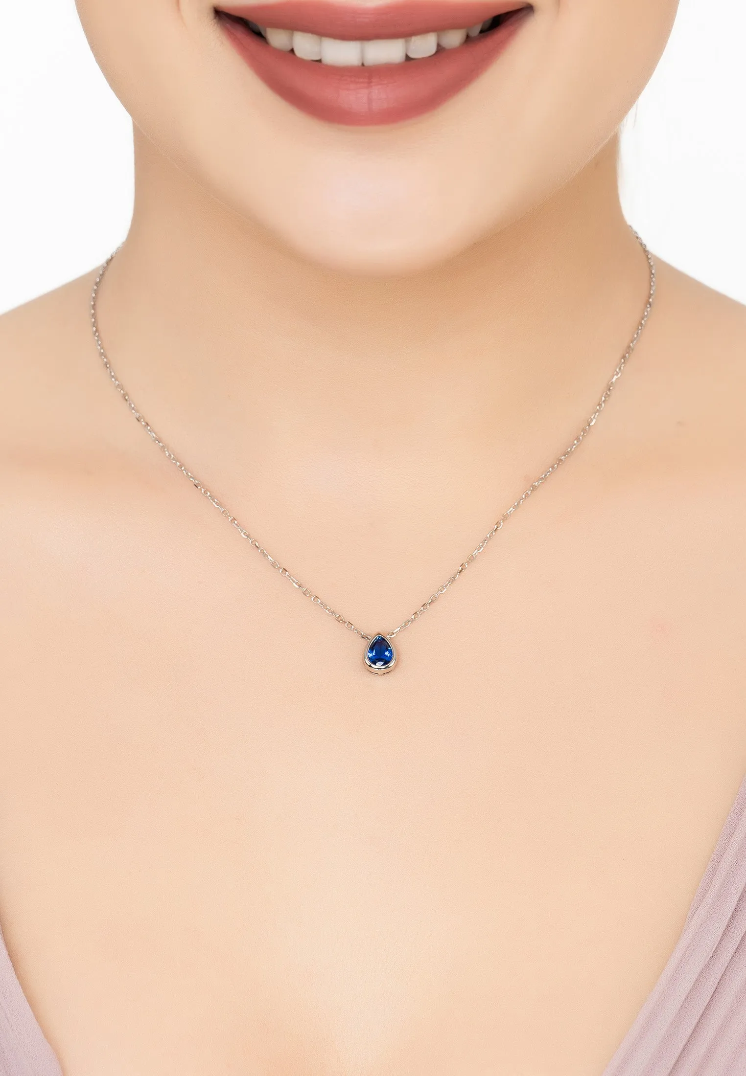 Harriett Mini Teardrop Sapphire Pendant Necklace Silver