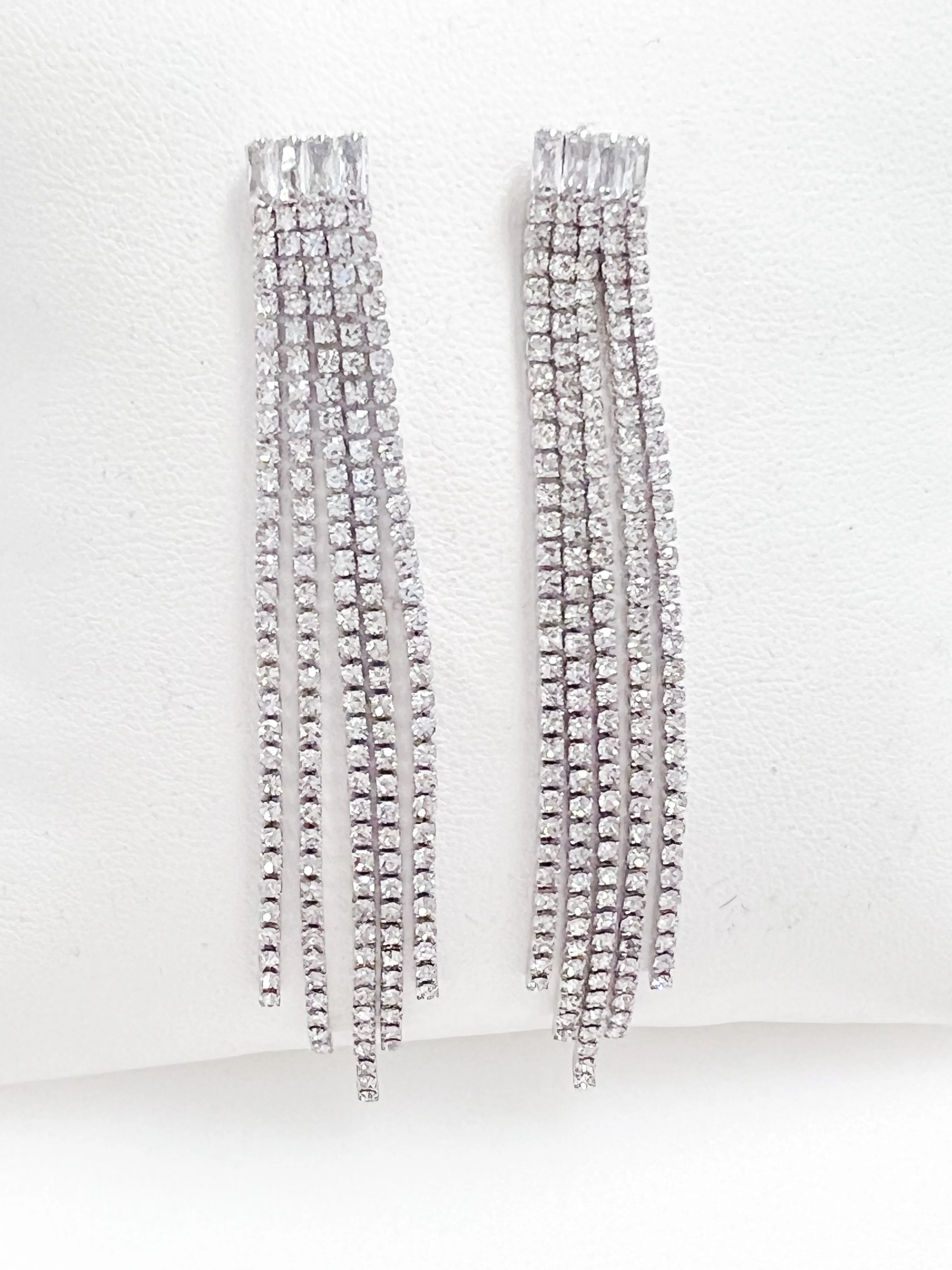 Indie - Rhinestone Tassel Earrings (Silver)