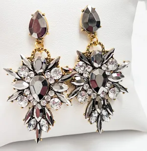 Jasmine - Rhinestone Statement Earrings (Gunmetal)