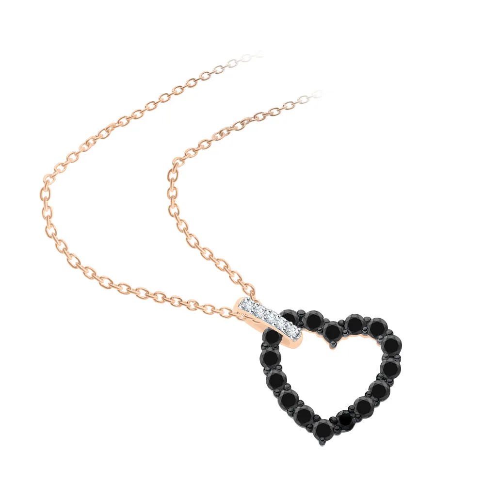 KATARINA Black and White Diamond Heart Pendant Necklace (3/4 cttw)