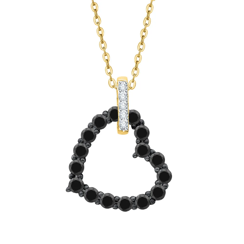 KATARINA Black and White Diamond Heart Pendant Necklace (3/4 cttw)