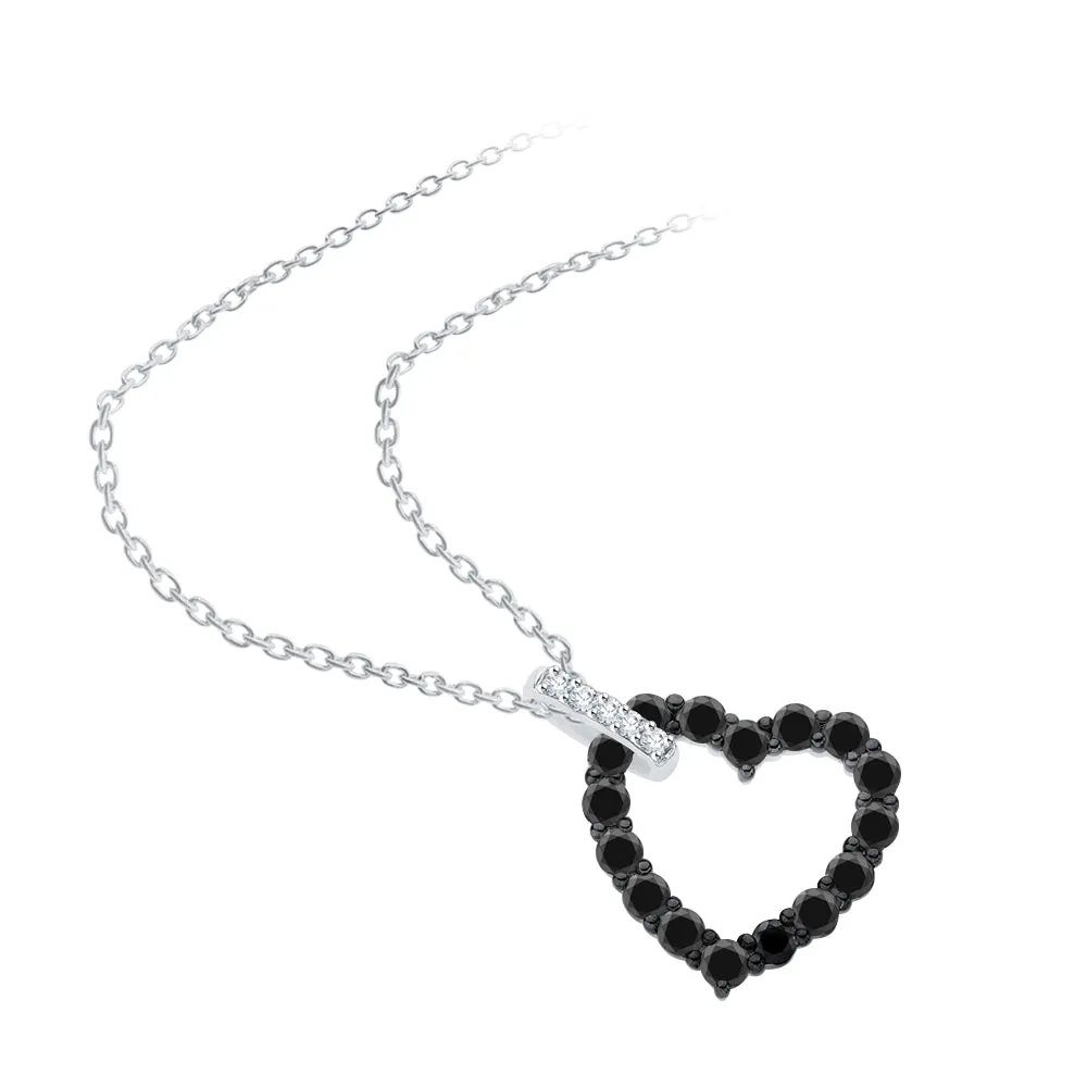 KATARINA Black and White Diamond Heart Pendant Necklace (3/4 cttw)