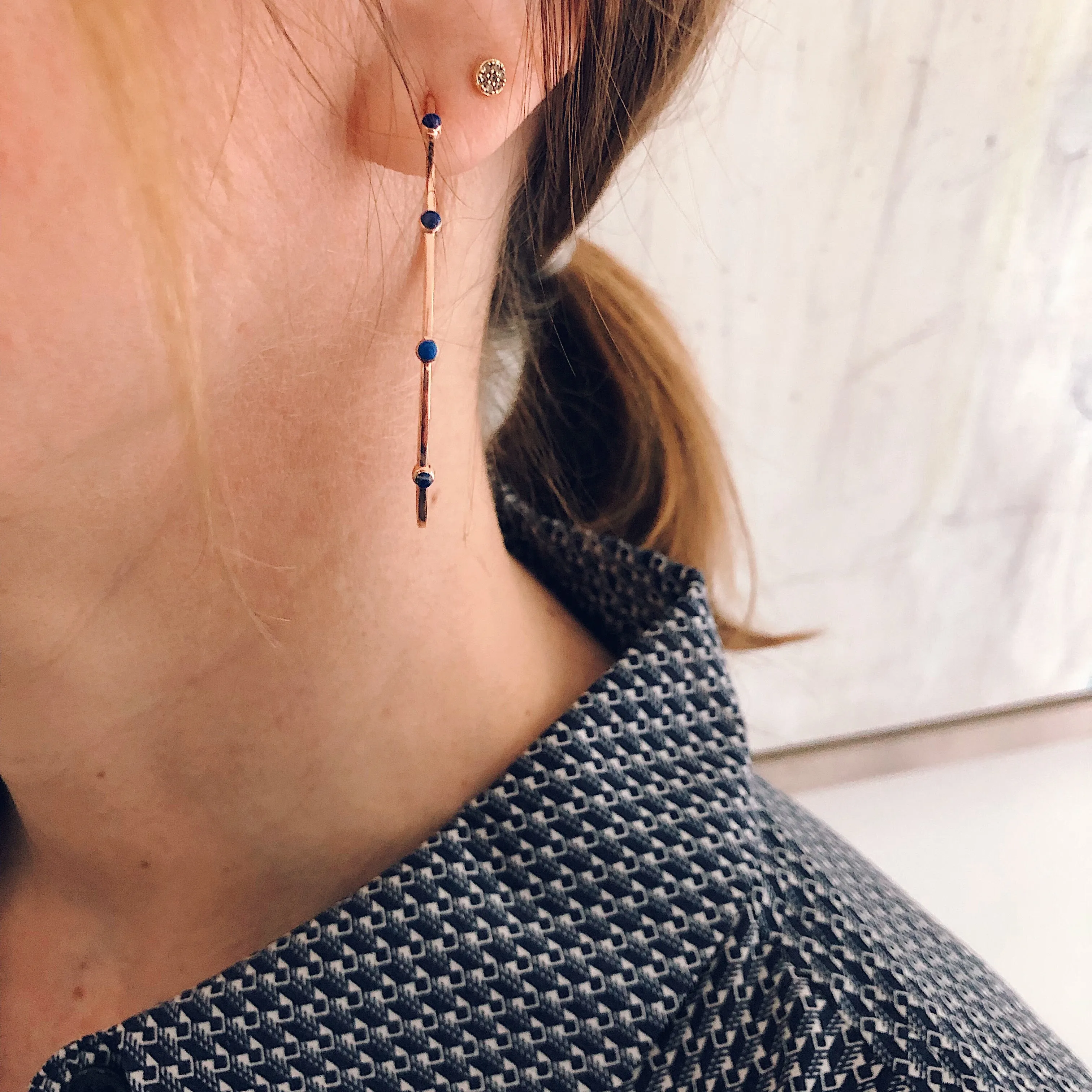 Lapis Stones Teardrop Hoop Earrings