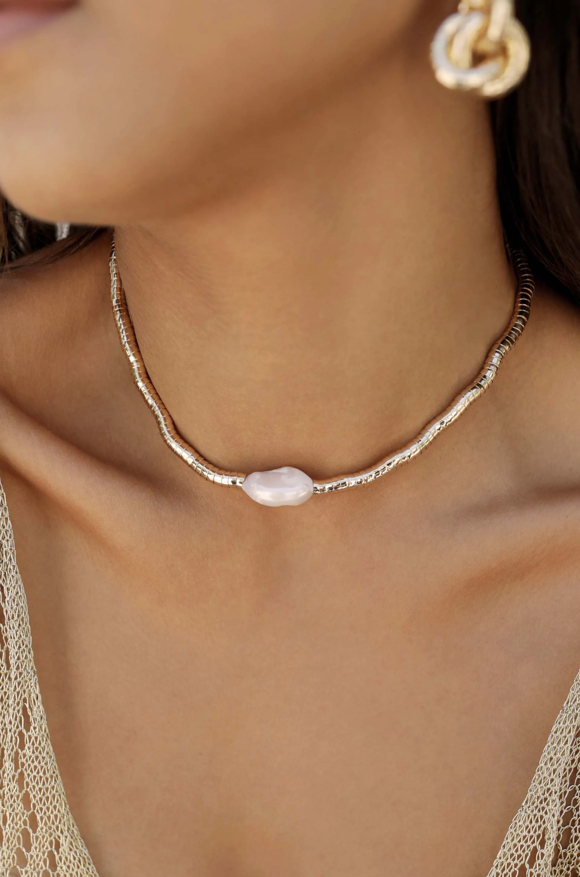 Liquid Gold and Pearl Choker