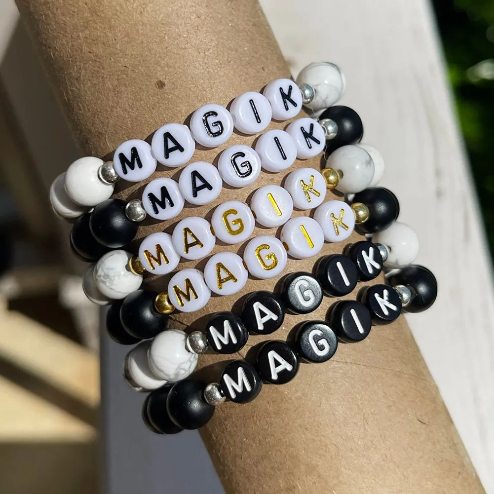 Magik Personalized Custom Name Bracelet Initials Letter Bead Beaded Stretch Mama Bracelets Alphabet Energy Stone Agate Howlite