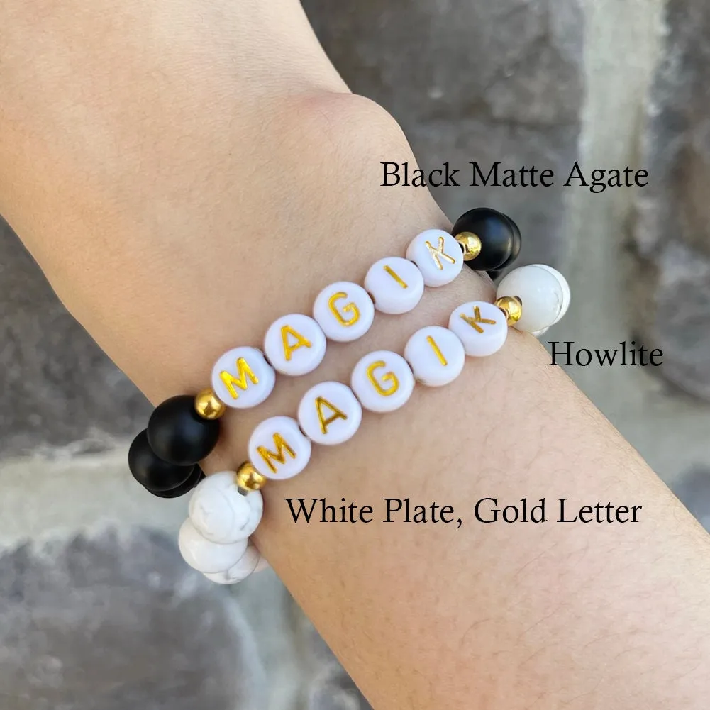 Magik Personalized Custom Name Bracelet Initials Letter Bead Beaded Stretch Mama Bracelets Alphabet Energy Stone Agate Howlite