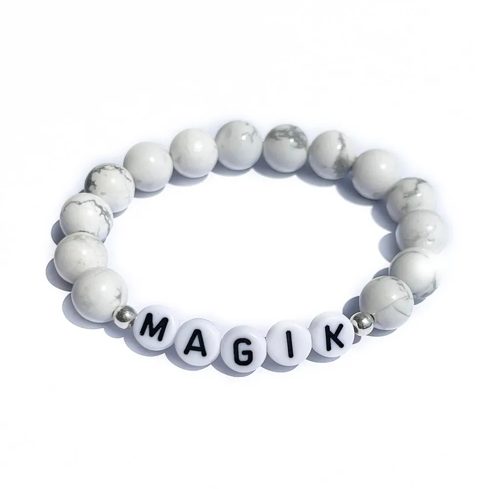 Magik Personalized Custom Name Bracelet Initials Letter Bead Beaded Stretch Mama Bracelets Alphabet Energy Stone Agate Howlite