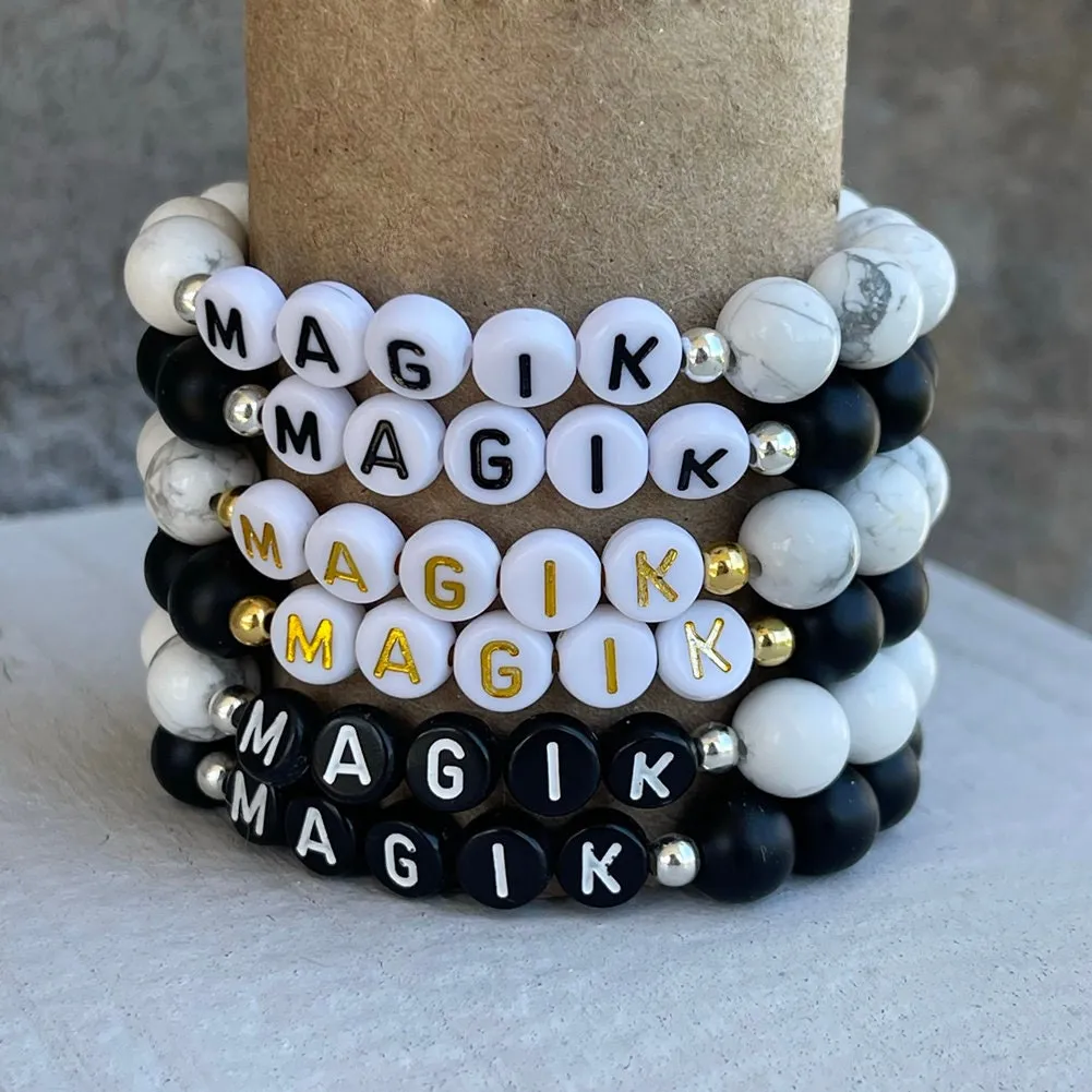 Magik Personalized Custom Name Bracelet Initials Letter Bead Beaded Stretch Mama Bracelets Alphabet Energy Stone Agate Howlite