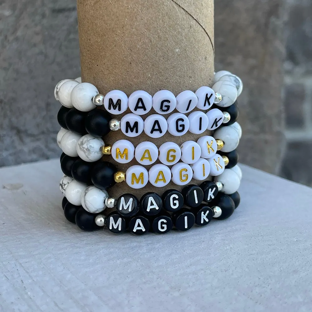 Magik Personalized Custom Name Bracelet Initials Letter Bead Beaded Stretch Mama Bracelets Alphabet Energy Stone Agate Howlite