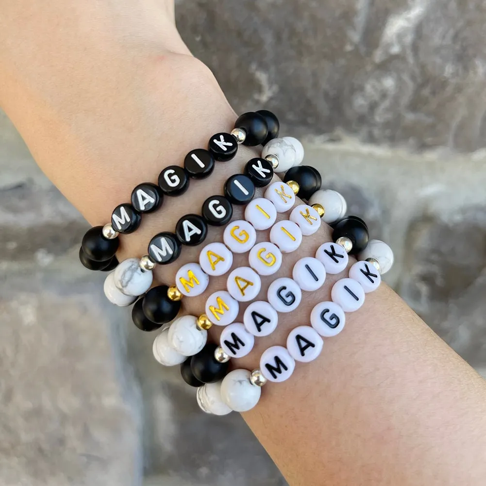 Magik Personalized Custom Name Bracelet Initials Letter Bead Beaded Stretch Mama Bracelets Alphabet Energy Stone Agate Howlite